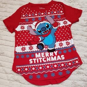 Disney Red and Blue Stitch Christmas Kids T-Shirt